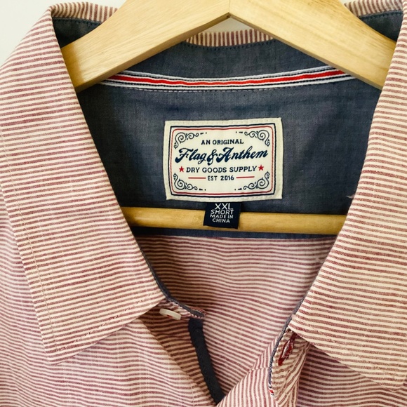 Flag & Anthem Long Sleeve Button Up Shirt Size XXL Short Untucked Striped Cotton - Picture 4 of 12